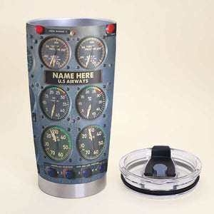 Personalized Flight Instruments Panel Tumbler Cup - Custom Name Pilot