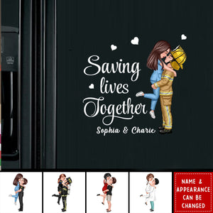 Saving Lives Together Hero Couple Hugging Kissing Personalized Decal