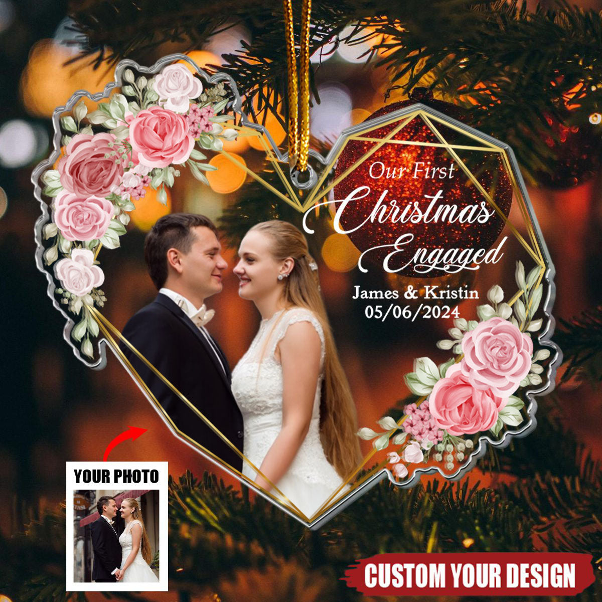 Our First Christmas Married As Mr & Mrs - 1st Xmas Together - Personalized Photo Acrylic Ornament