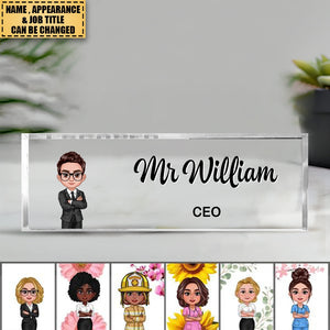 Daisy Flowers Woman Man Office Personalized Acrylic Desk Name Plate, Office Desk Decor, Gift For Colleagues, Coworkers, Boss, Nurses, Doctors, Healthcare Workers, Police, Firefighters