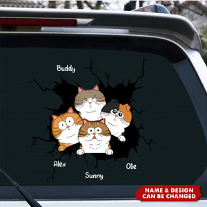 Funny Cat Decor On Car Fridge Window Personalized Decal