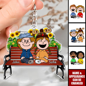 Couples Sitting Together - Personalized Gifts For Couple Keychain