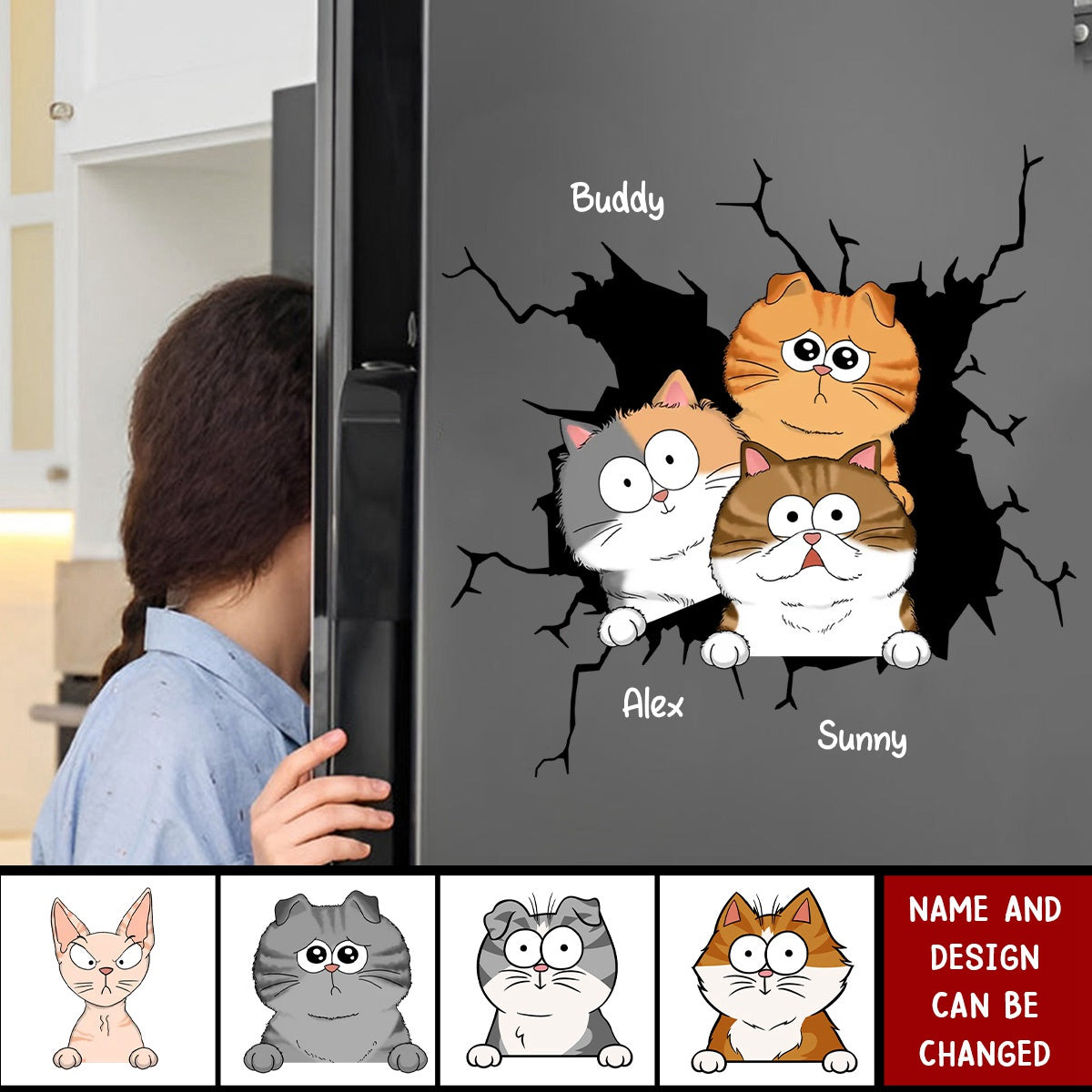 Funny Cat Decor On Car Fridge Window Personalized Decal