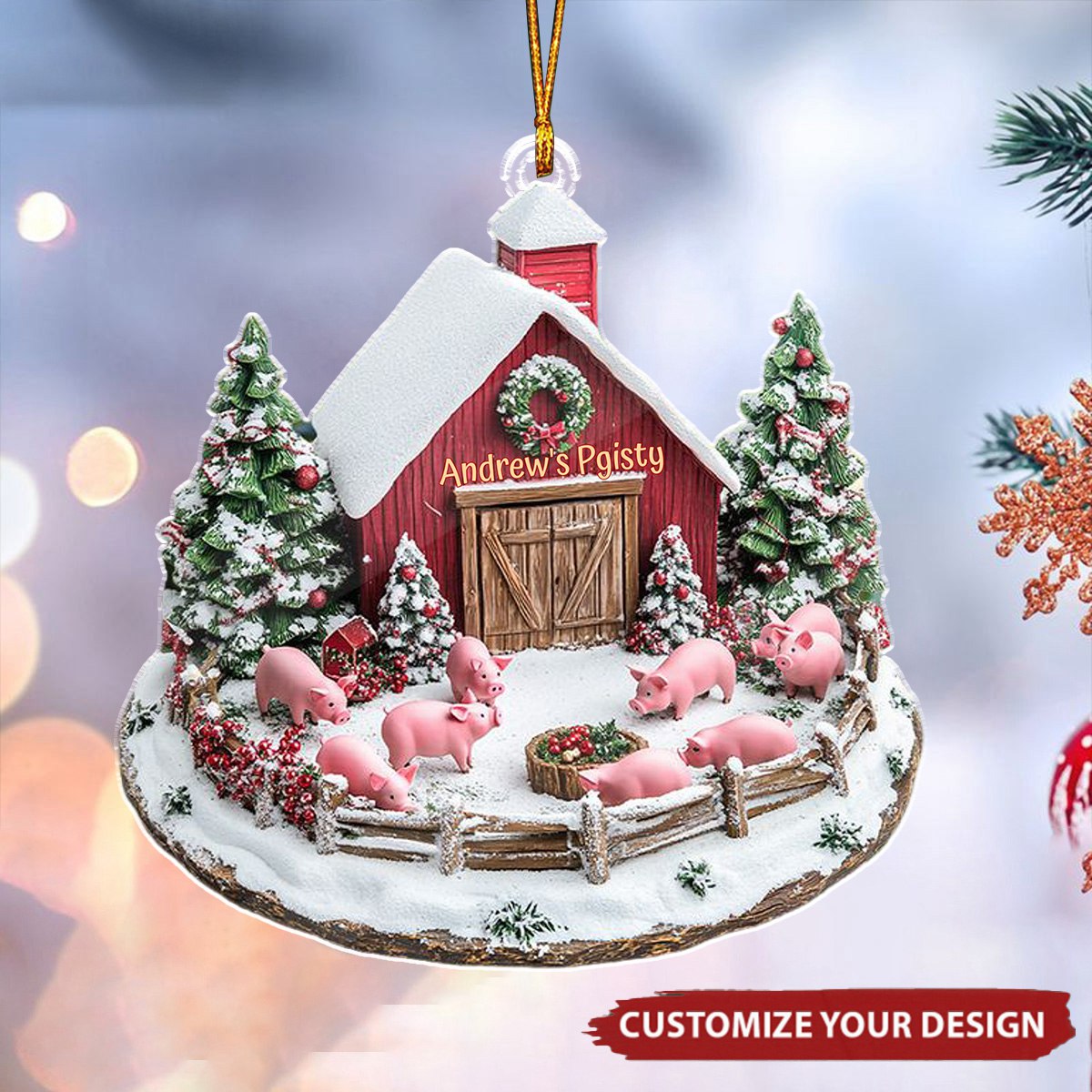 Dreamy Pigsty Personalized Christmas Ornament, Gift For Farmer