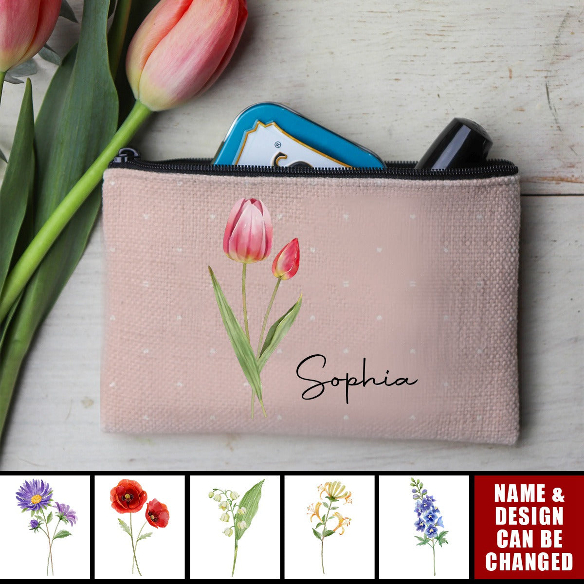 Every Flower Blooms In Its Own Time - Bestie Personalized Custom Cosmetic Bag - Wedding Gift, Bridesmaid Gift For Best Friends, BFF, Sisters