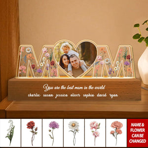 Mom Everything I Am Is Because Of You Birth Month Flower Photo Upload Personalized Led Night Light, Mother's Day Gift