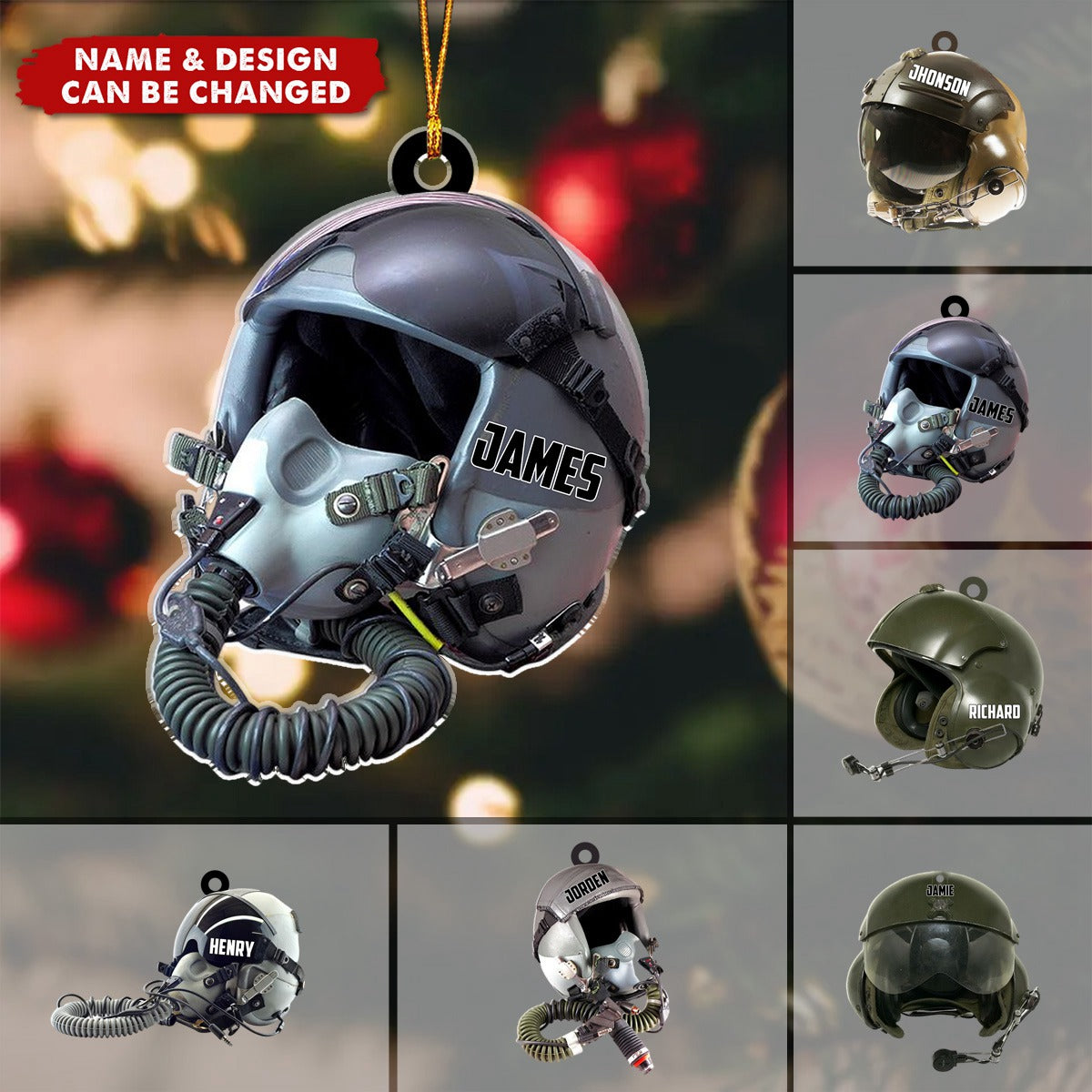 Military Flight Helmet Personalized Acrylic Ornament