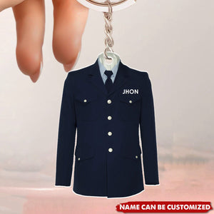 U.S. Coast Guard Men's Auxiliary Service Dress Blue Coat Personalized Acrylic Keychain