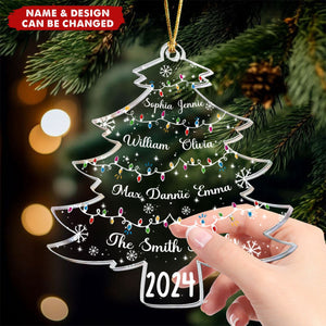 Christmas Tree With Family Names And Led Lights - Personalized Acrylic Ornament