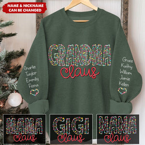 Gigi Claus Christmas lights And Grandkids Christmas Merry Personalized Sweatshirt