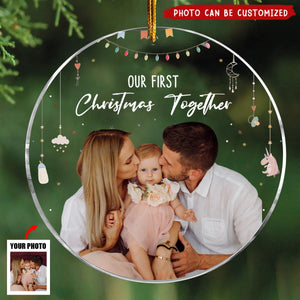 Baby First Christmas As A Family Of Three - Personalized Photo Acrylic Ornament