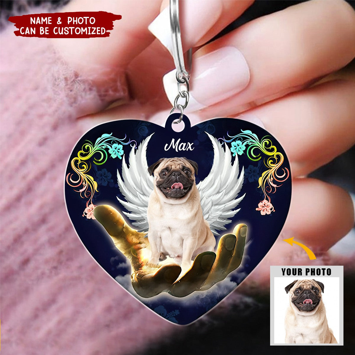 With Wings Cover By Hand Memorial - Personalized Acrylic Keychain