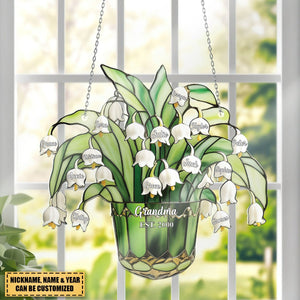 Lily Of The Valley Nana Mom Great Grandma - Personalized Window Hanging Suncatcher Ornament