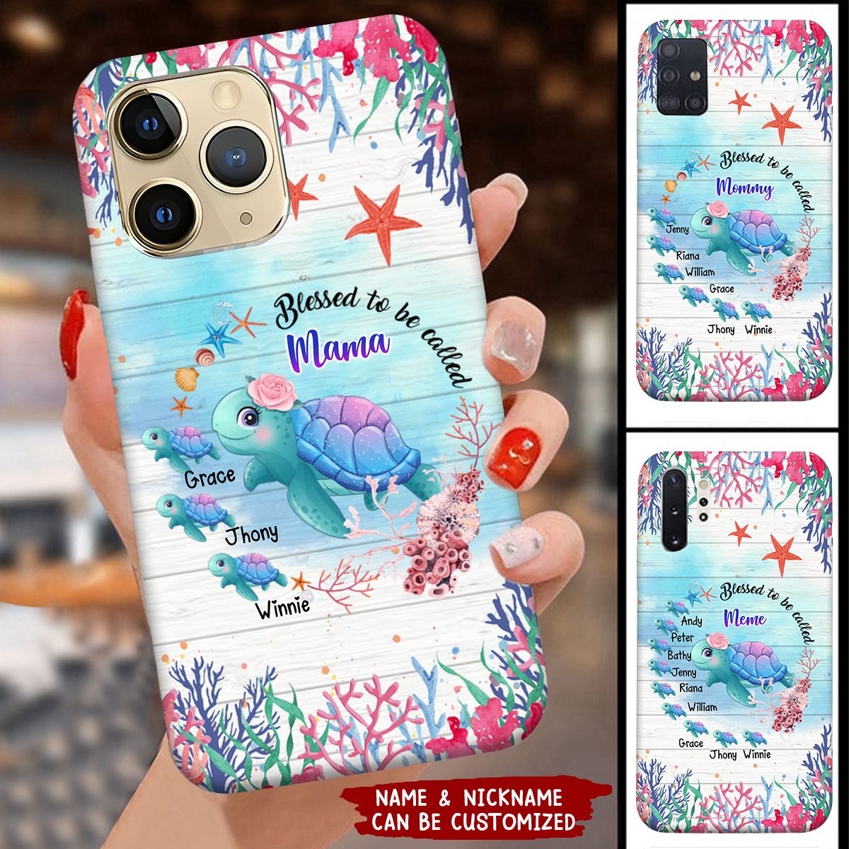 Sea Turtle Blessed to be called Grandma With Cute Grandkids Personalized Phone Case