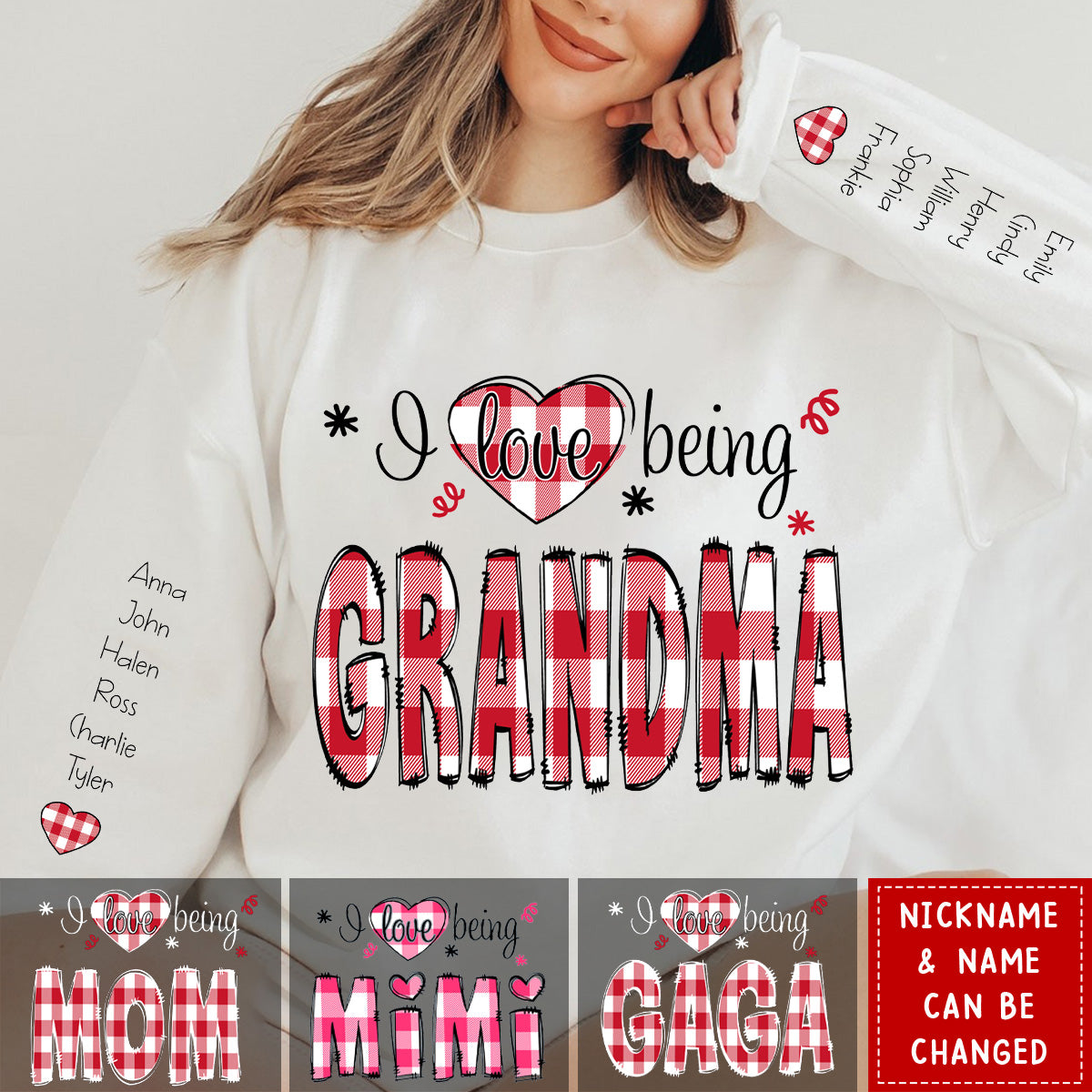 I love being Grandma Buffalo Plaid And Grandkids 2024 Personalized Sweatshirt