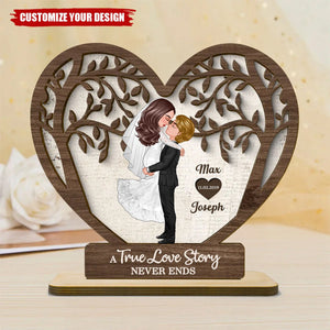 Groom & Bride Kissing Under The Tree Personalized 2-Layered Standing Wooden Plaque