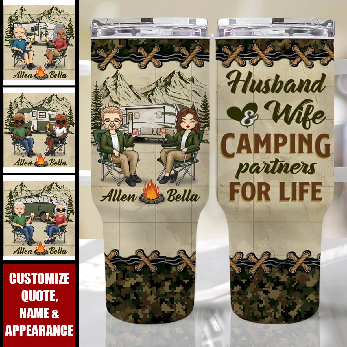 In The Middle Of Nowhere, Together - Camping Personalized 40 Oz Stainless Steel Tumbler With Handle