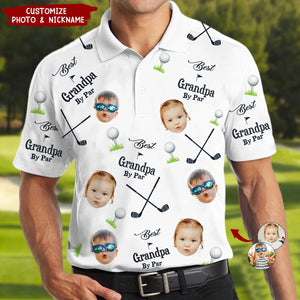 Best Dad Papa By Par Personalized Photo Polo Shirt