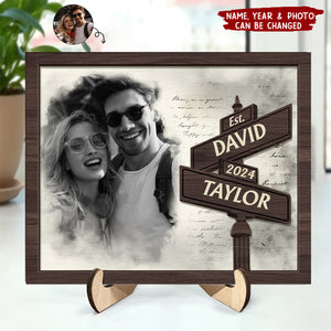 First Anniversary Couples - Personalized Photo 2-Layered Wooden Plaque With Stand