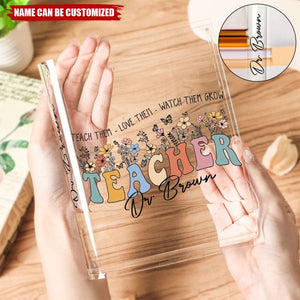 Teach Love Watch Them Grow Teacher Book Vase - Personalized Acrylic Book Vase