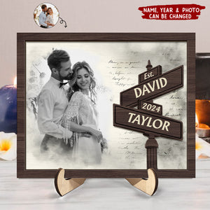 First Anniversary Couples - Personalized Photo 2-Layered Wooden Plaque With Stand