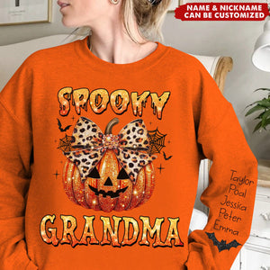 Spooky Pumpkin Grandma Mom Name On Sleeves Halloween Personalized Sweatshirt