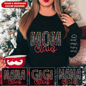 Gigi Claus Christmas lights And Grandkids Christmas Merry Personalized Sweatshirt