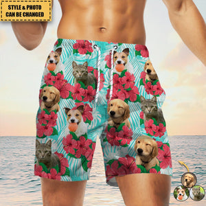 Upload Cat Dog Kids Photo With Pattern Personalized Beach Shorts