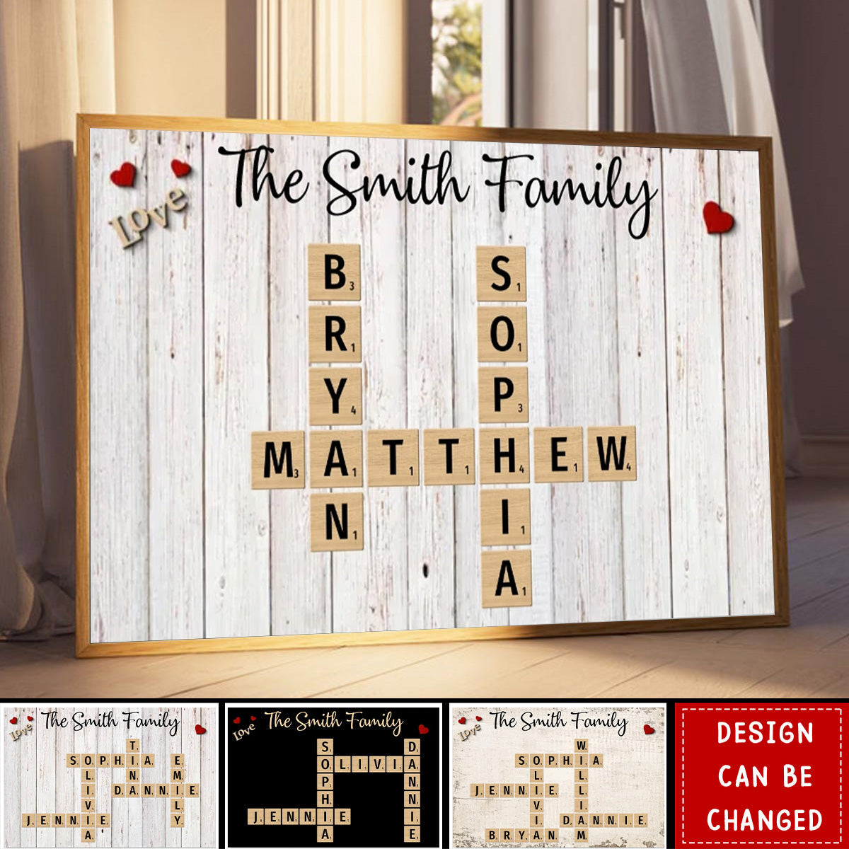 Family Love Crossword Puzzle Art Personalized Poster, Christmas Decor, Created In A Moment, Treasured Forever