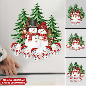 Cute Couple Snowman With Kids - Personalized Decal For Christmas Decoration