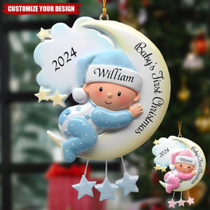 Baby Sleeping On Moon Personalized Poly Resin Christmas Ornament