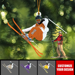 Personalized Skiing Acrylic Ornament, Snow Skiing Ornament