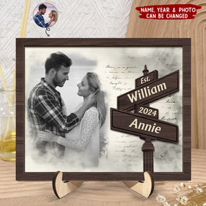 First Anniversary Couples - Personalized Photo 2-Layered Wooden Plaque With Stand