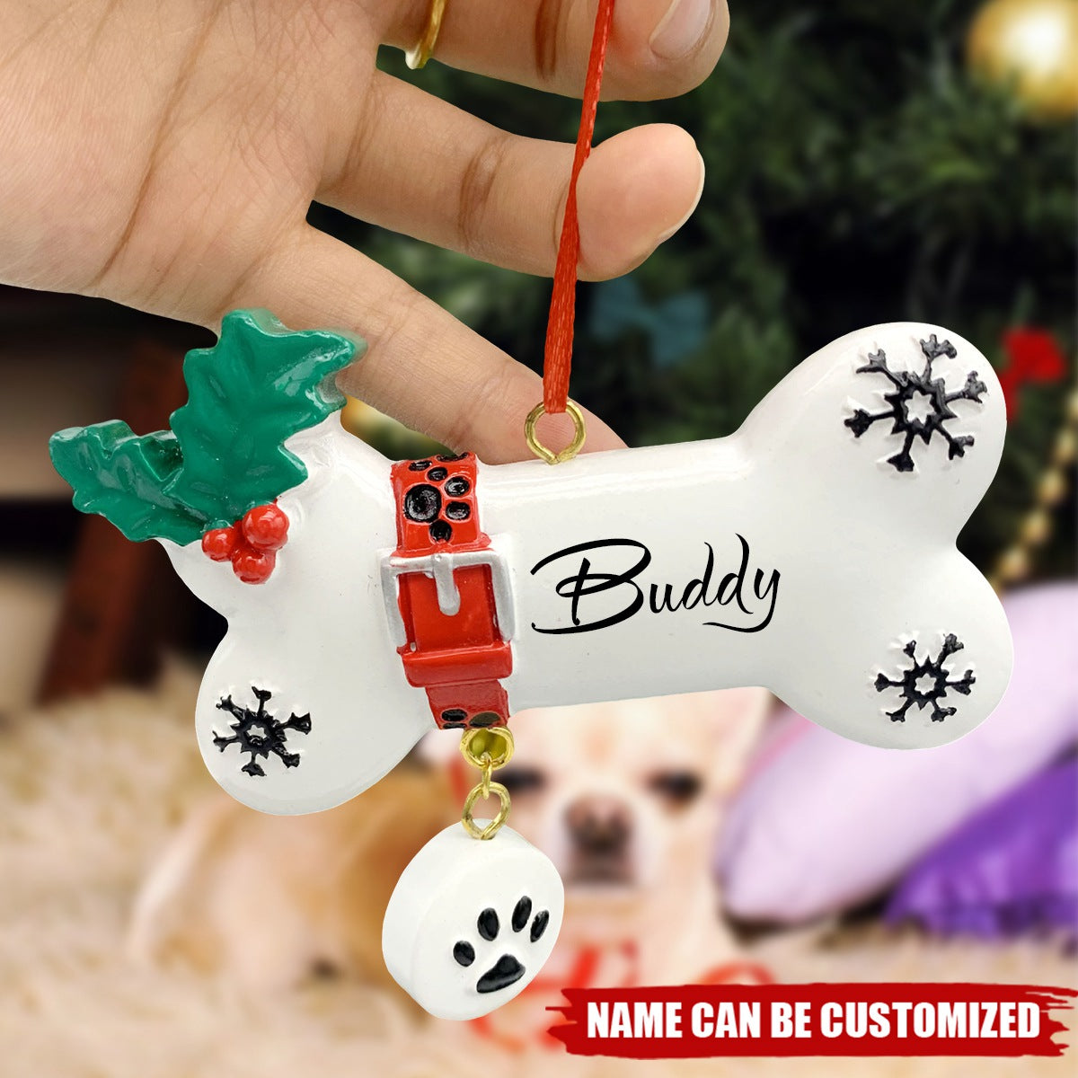 Christmas Bone Dog Tag Personalized Resin Ornament