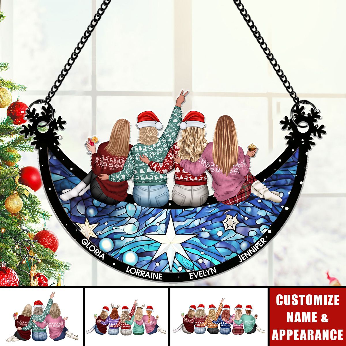 Besties Christmas Together - Personalized Window Hanging Suncatcher Ornament