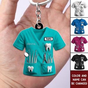 Personalized Dentist Uniform Custom Name Acrylic Keychain