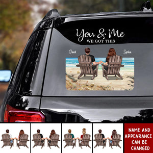 Back View Couple Sitting Beach Landscape Personalized Decal