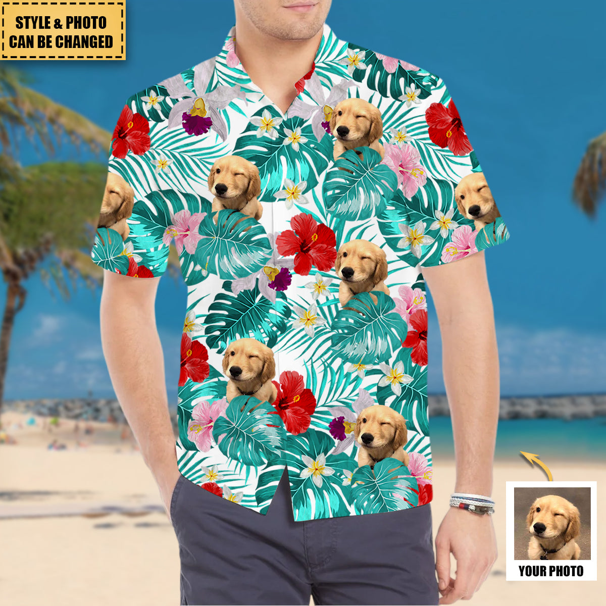 Custom Photo Tropical Style Pet Kids Personalized Hawaii Shirt