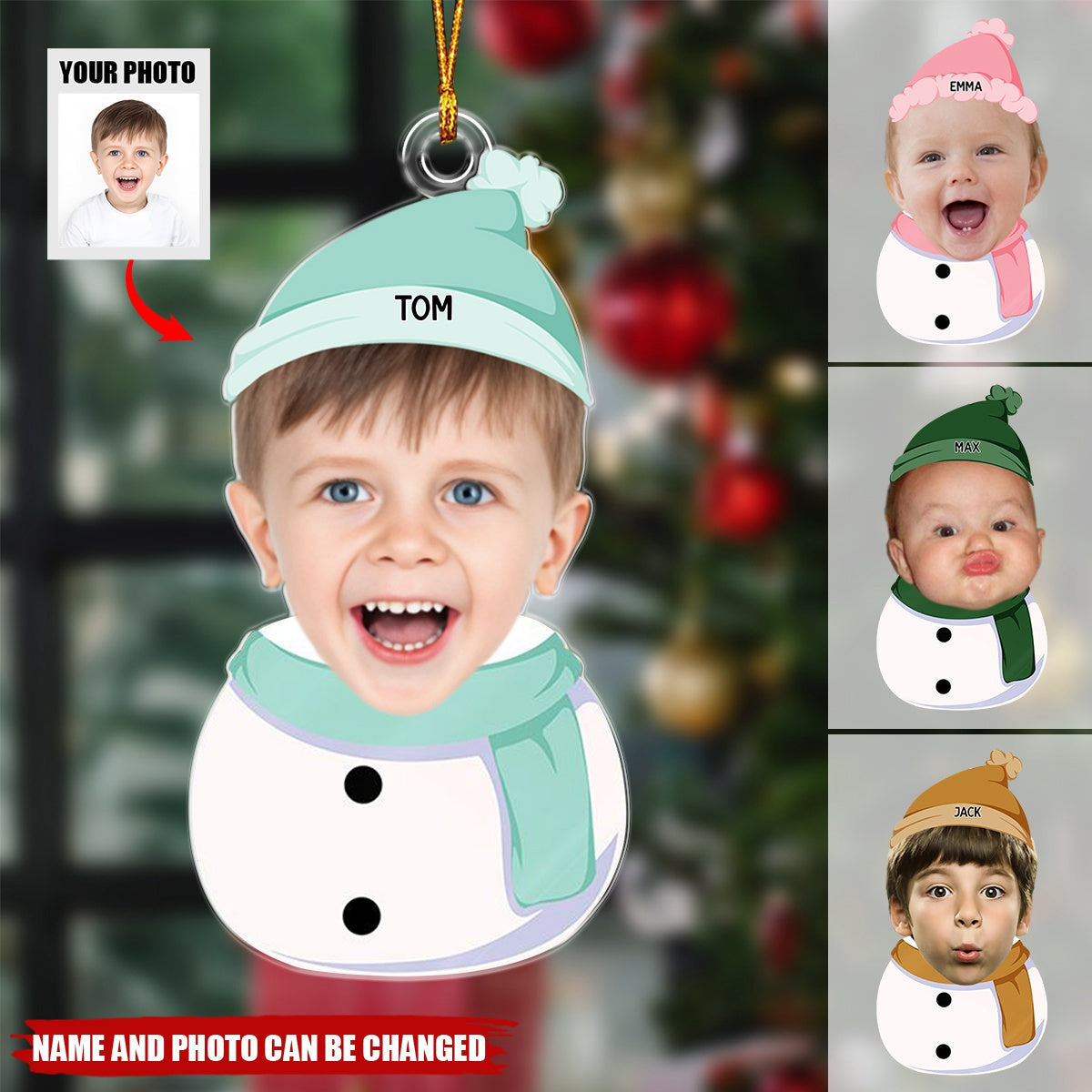 Custom Photo Kids Snowman - Personalized Cutout Acrylic Ornament