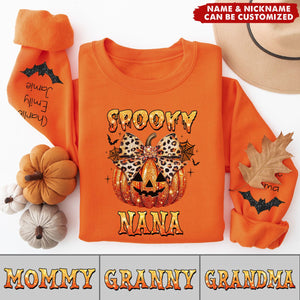 Spooky Pumpkin Grandma Mom Name On Sleeves Halloween Personalized Sweatshirt