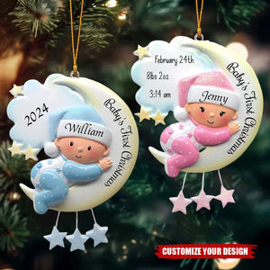 Baby Sleeping On Moon Personalized Poly Resin Christmas Ornament