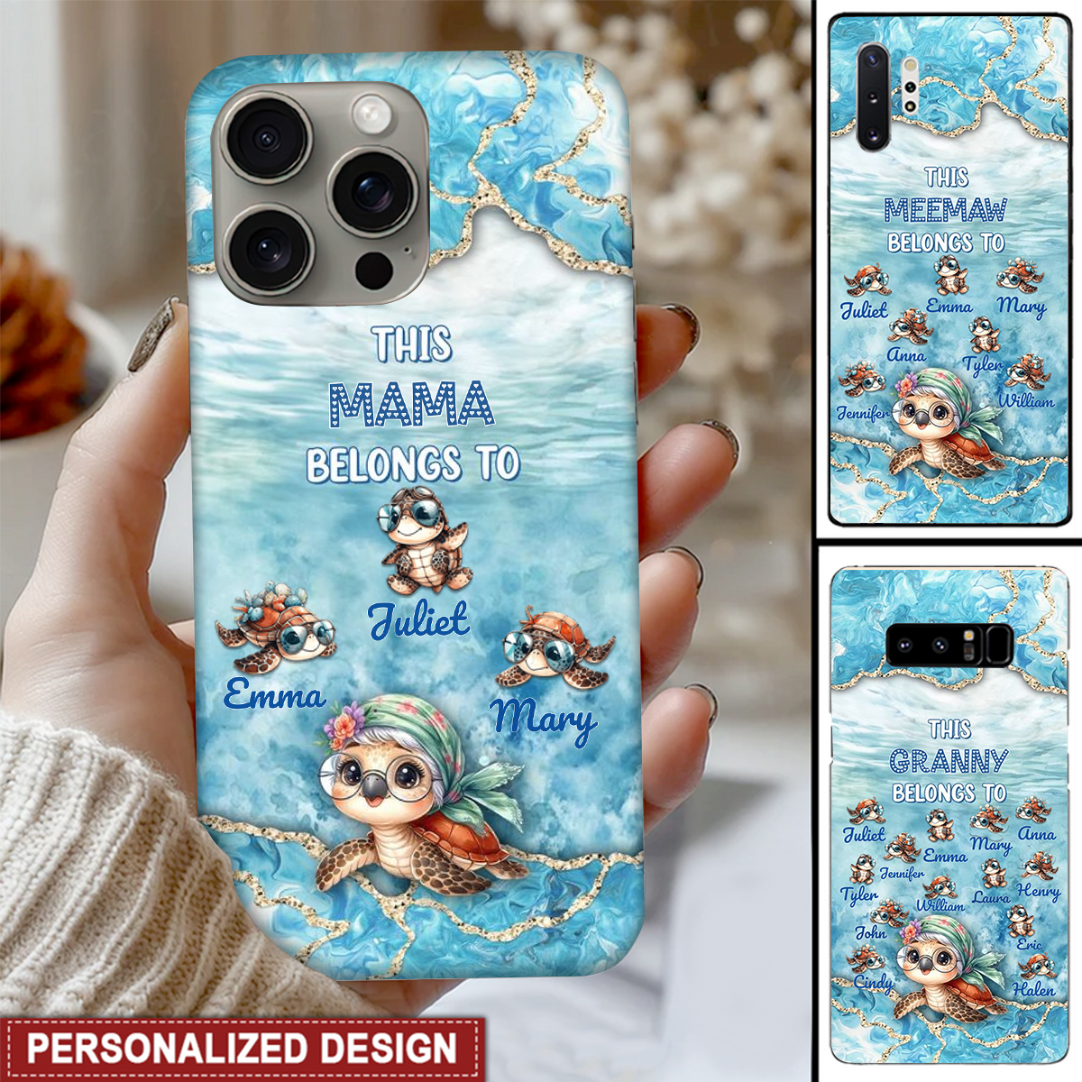 Grandma Turtle Belongs To Grandkids Beneath Ocean Personalized Phone Case