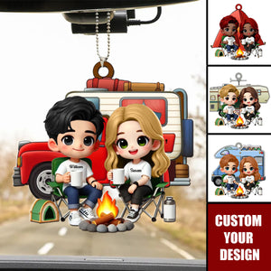 Cute Cartoon Camping Sitting Couple Personalized Acrylic Ornament