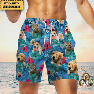 Cat Dog Kid Photo Tropical Style Personalized Beach Shorts