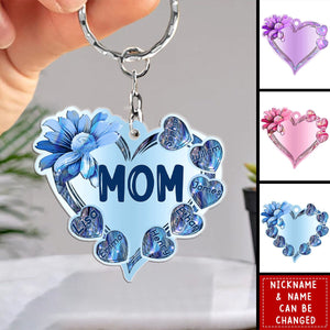 Sparkling Hologram Sunflower Heart Grandma Mom Kids Personalized Keychain