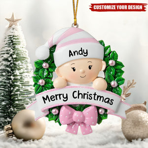 Lovely Baby On Christmas Wreath Personalized Resin Christmas Ornament