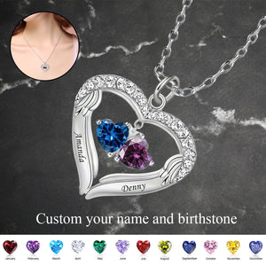 Custom Name Heart Shaped Birthstone Angel Wings Personalized Necklace, Women's Gift