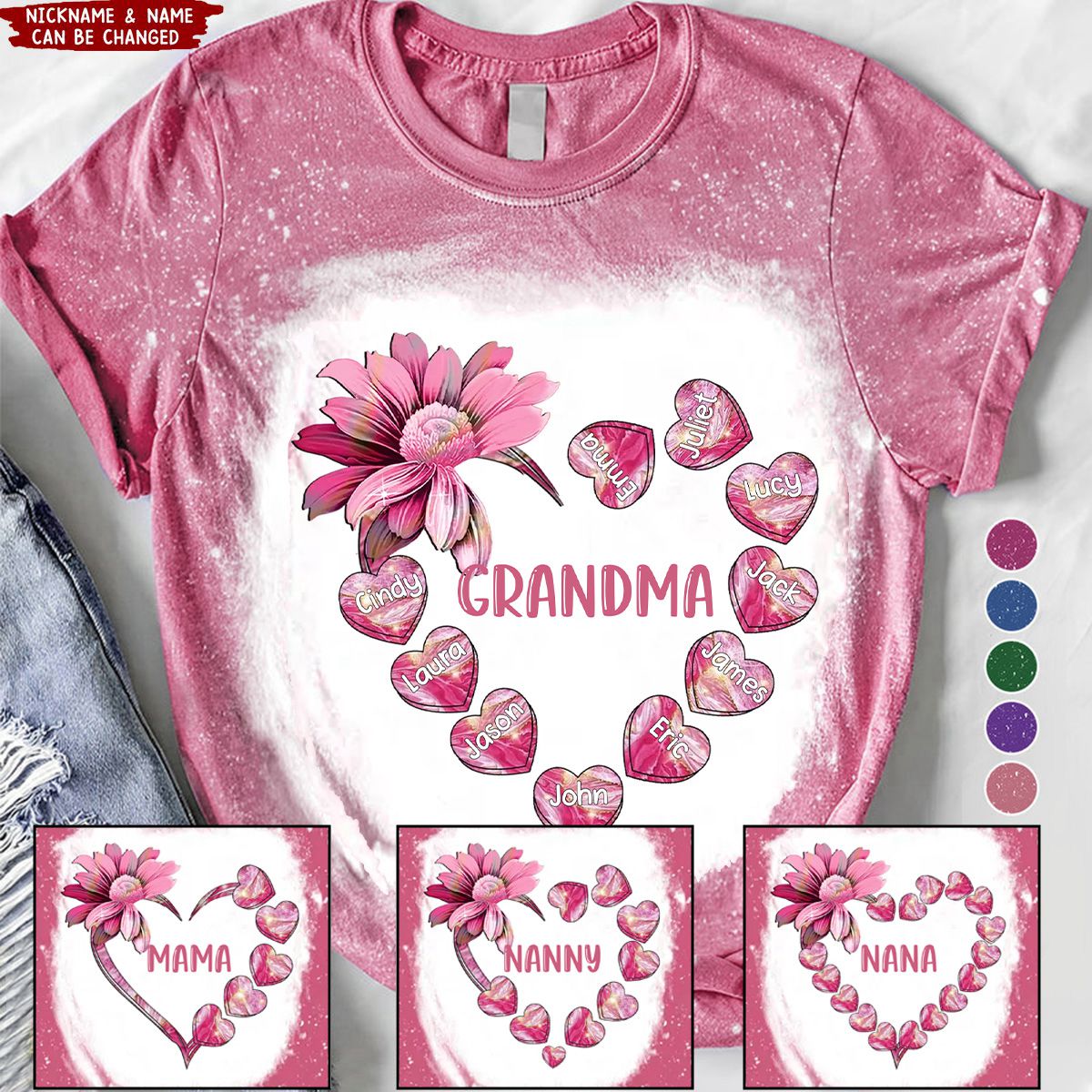 Sunflower Grandma Nana Mom Loads Of Sweet Heart Kids Color Personalized 3D T-shirt