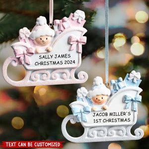 Cute Baby Sleigh Personalized Poly Resin Ornament