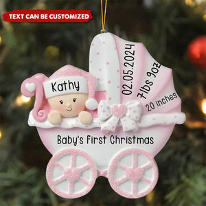 Baby In Stroller With Bow Personalized Resin Ornament